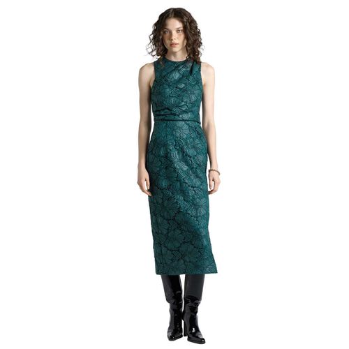 Cue Deep Green European Coated Lace Column Dress